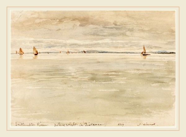 John Linnell, British (1792-1882), Sailboats on Southampton River, 1819, watercolor on wove paper