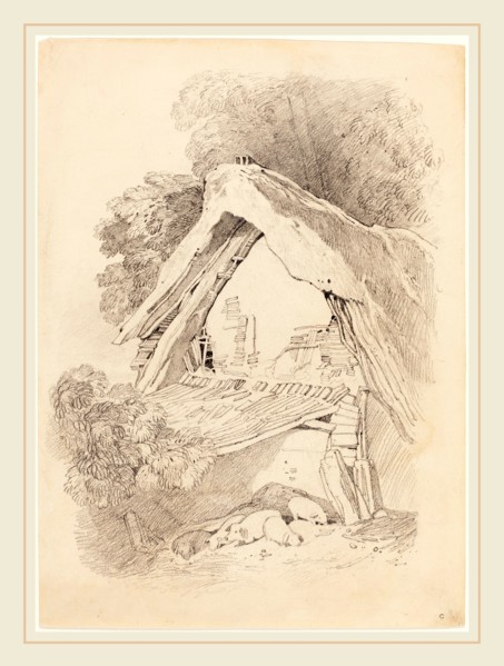Attributed to John Sell Cotman, British (1782-1842), Cottage with Pigs in the Foreground, graphite