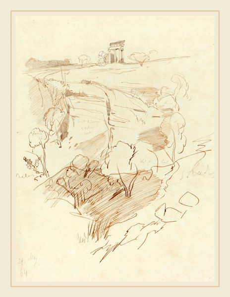 Edward Lear, British (1812-1888), Ruined Temple on a Hill, 1864, pen and brown ink over graphite on