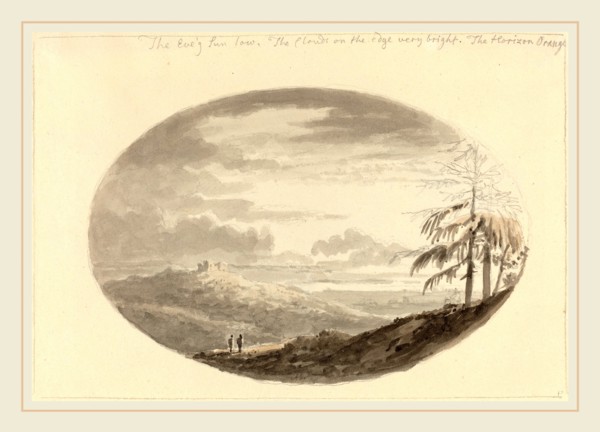Anthony Devis, British (1729-1817), Sunset over the Valley, gray and brown washes over graphite on