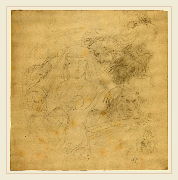 John Flaxman, British (1755-1826), Figure Seen from behind Praying to an Apparition of a Head with