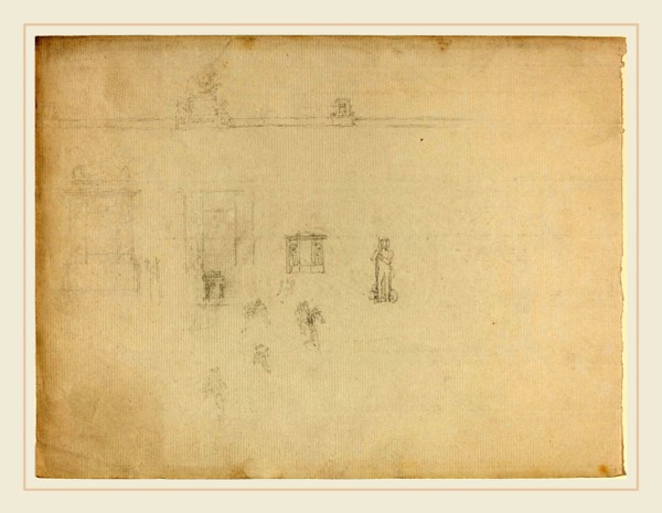 John Flaxman, British (1755-1826), Sheet of Architectural and Figure Studies, graphite on laid