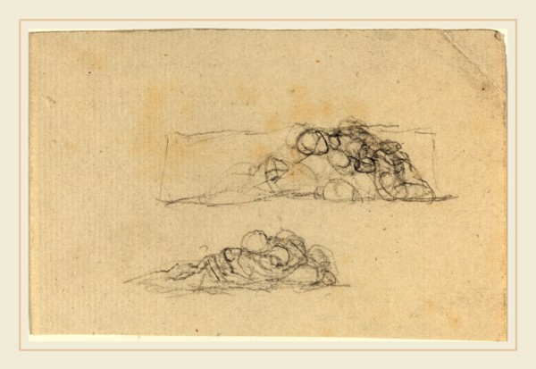 John Flaxman, British (1755-1826), Two Groups of Huddled Figures, graphite