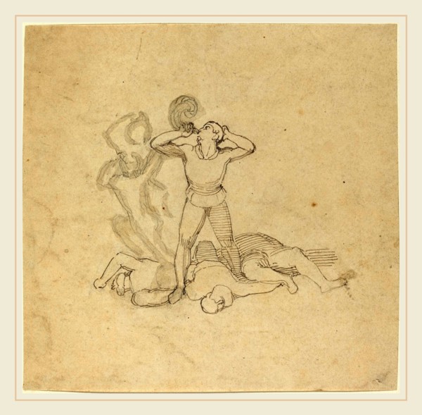 John Flaxman, British (1755-1826), Figure Standing over Corpses, Blowing a Horn, in or after 1795,
