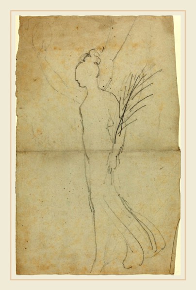 John Flaxman, British (1755-1826), Striding Female with Palm, graphite