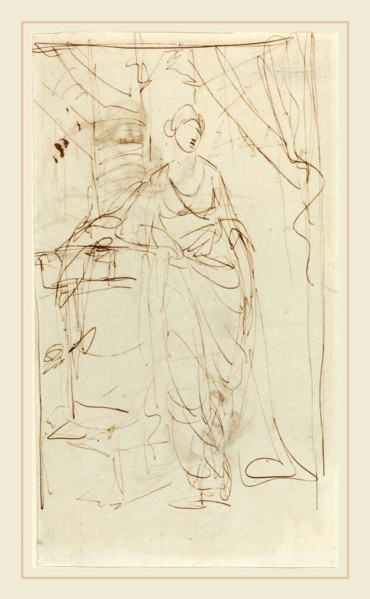 George Romney, British (1734-1802), An Elegant Lady in Classical Dress [recto], 1780s, pen and