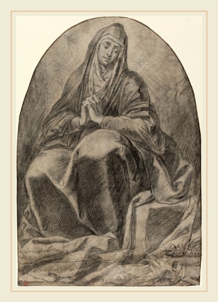 French 17th Century, The Grieving Virgin Contemplating Instruments of the Passion, 1640s, black