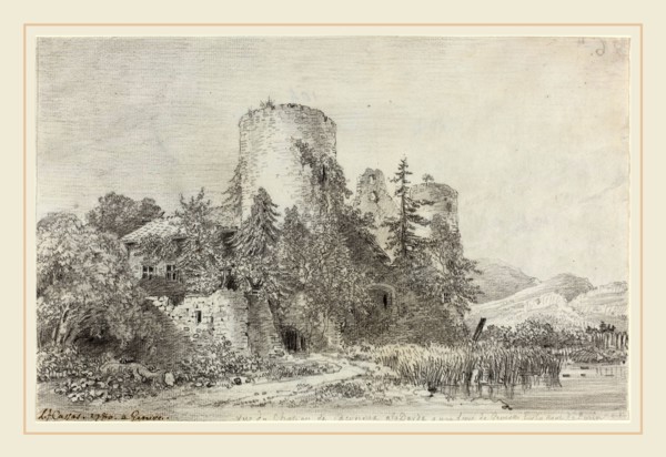 Louis-FranÃ§ois Cassas, French (1756-1827), Vue du Chateau de Saconnex, 1780, black chalk on laid