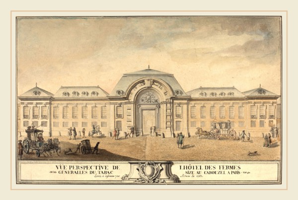 Jean-Michel Moreau, French (1741-1814), View of the HÃ´tel des Fermes Générales du Tabac, 1763, pen