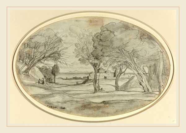 Jean-Baptiste-Camille Corot, French (1796-1875), Souvenir of Tuscany, 1844, graphite on wove paper