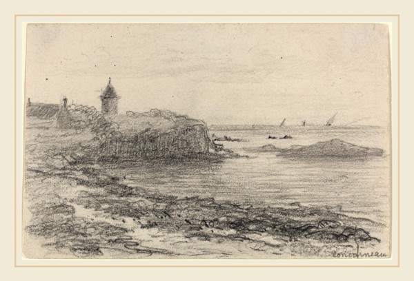EugÃ¨ne Boudin, French (1824-1898), The Coast at Concarneau, graphite on wove paper