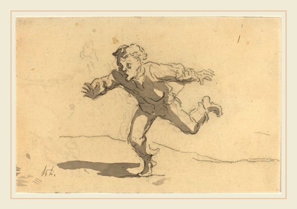 Honoré Daumier, French (1808-1879), The Young Courier, black crayon and gray wash on laid paper;