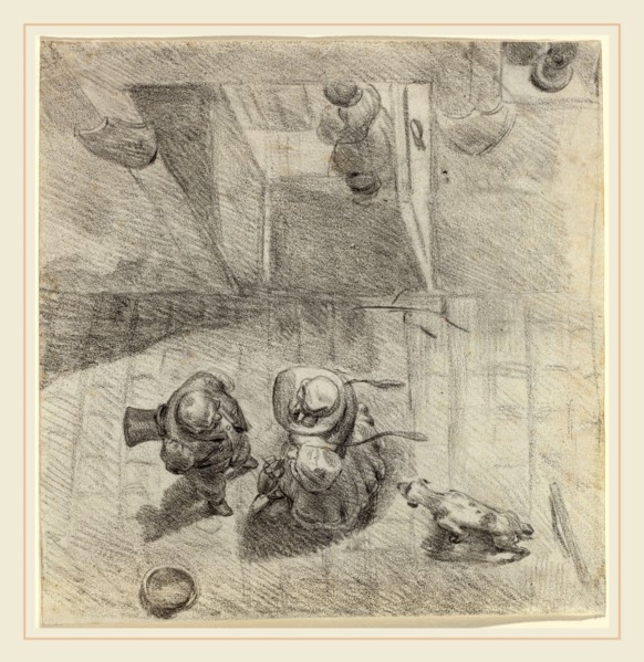 Jean-Ignace-Isidore Grandville, French (1803-1847), Bird's Eye View of a Man and Woman Conversing,