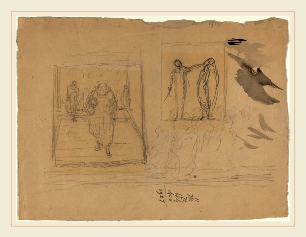 Honoré Daumier, French (1808-1879), Scene in a Palace of Justice, black chalk with wash marks on