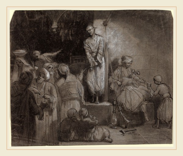 Alexandre-Gabriel Decamps, French (1803-1860), The Slave Market [recto], pen and black ink with