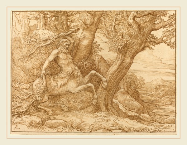 Alphonse Legros, Centaur with Branches, French, 1837-1911, pen and brown ink on wove paper