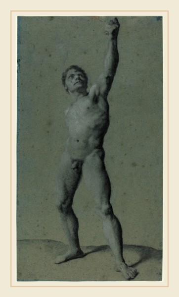 Pierre Paul Prud'hon, French (1758-1823), Male Nude Study, charcoal heightened with white chalk on