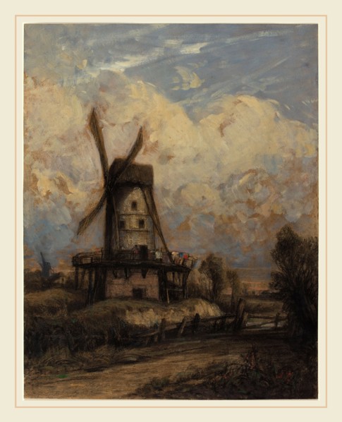 Constant Troyon, French (1810-1865), A Windmill against a Cloudy Sky, 1845-1850, oil paint over