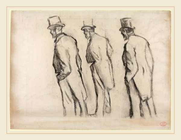 Edgar Degas, French (1834-1917), Three Studies of Ludovic Halévy Standing, c. 1880, charcoal