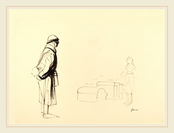 Jean-Louis Forain, Poilu and Nurse, French, 1852-1931, c. 1914-1919, brush and brown ink on wove