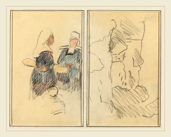 Paul Gauguin, French (1848-1903), Two Breton Women; Landscape [recto], 1884-1888, crayon on wove