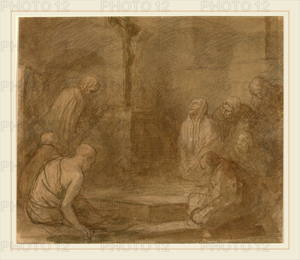 Alphonse Legros, At the Foot of the Cross, French, 1837-1911, pen and brown ink with brown wash