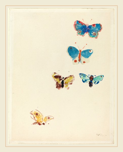 Odilon Redon, Five Butterflies, French, 1840-1916, c. 1912, watercolor on wove paper