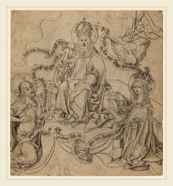 German 15th Century, Christ and Mary Interceding with God the Father, c. 1485, pen and brown ink
