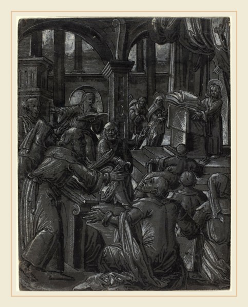 German 16th Century, Christ Disputing with the Doctors, c. 1600, pen and black ink with brush and