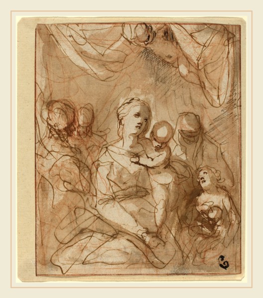 Hans Rottenhammer, German (1564-1625), The Virgin and Infant Jesus with Saints, c. 1600, pen and