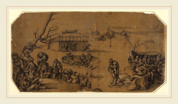 Georg Pencz after Michelangelo, German (c. 1500-1550), The Flood, 1530s, pen and black ink with