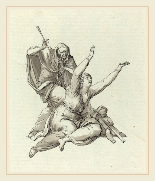 Carl Gotthard Langhans, German (1732-1808), Death Stalking a Woman, pen and black ink with gray