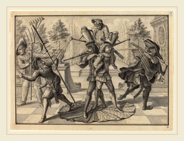 Johann Jacob SchÃ¼bler, German (1689-1741), Harlequin and Scaramouche Create a "Fountain", 1729,