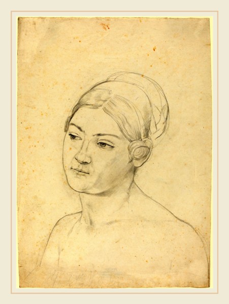 Moritz Daniel Oppenheim, German (1800-1889), Head of a Young Woman, graphite