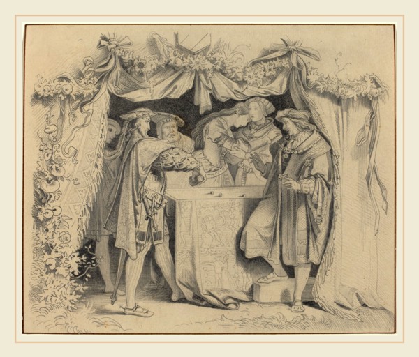 German 19th Century, Men Throwing Dice, graphite on laid paper