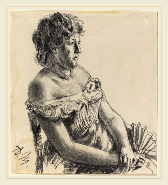 Adolph Menzel, Woman in Court Dress, German, 1815-1905, graphite with stump