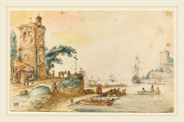 Hendrick Avercamp, Dutch (1585-1634), Scene with a Tower to the Left, c. 1620, pen and brown ink