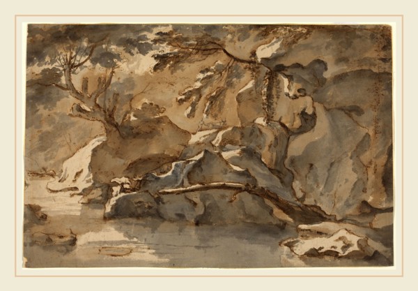 Herman van Swanevelt, Dutch (c. 1600-1655), Landscape, pen and brown ink with brown and gray wash