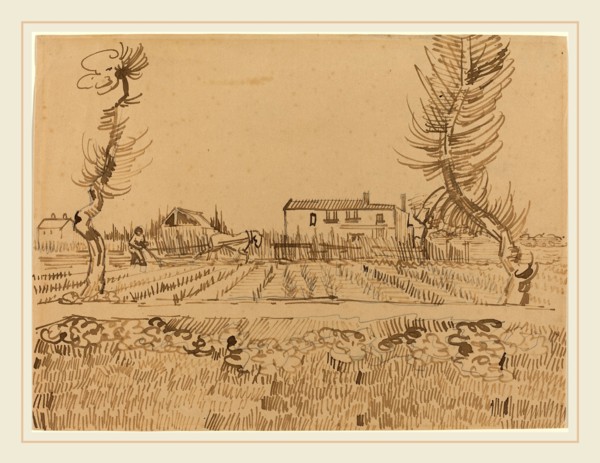 Vincent van Gogh, Dutch (1853-1890), Ploughman in the Fields near Arles, 1888, reed pen and brown
