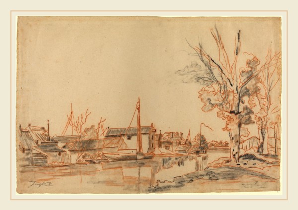 Johan Barthold Jongkind, Dutch (1819-1891), Bords de Canal, red chalk and graphite on laid paper