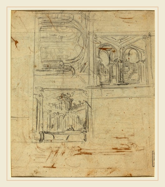 Italian 18th Century, Fantastic Architectural Studies, graphite on laid paper
