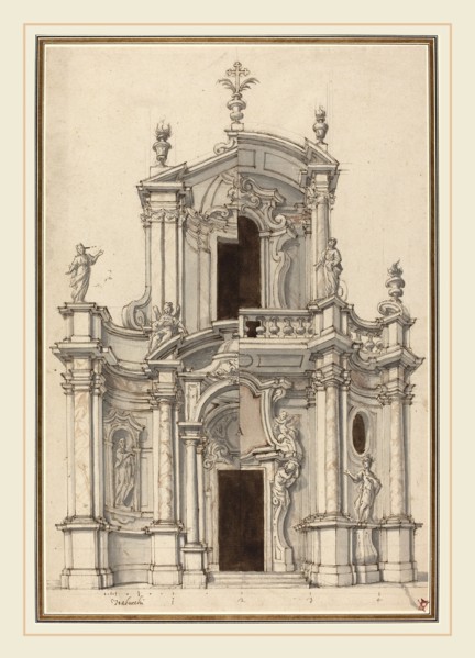 Piedmontese 18th Century, Elevation for a Church Facade, with Alternatives, first half 18th