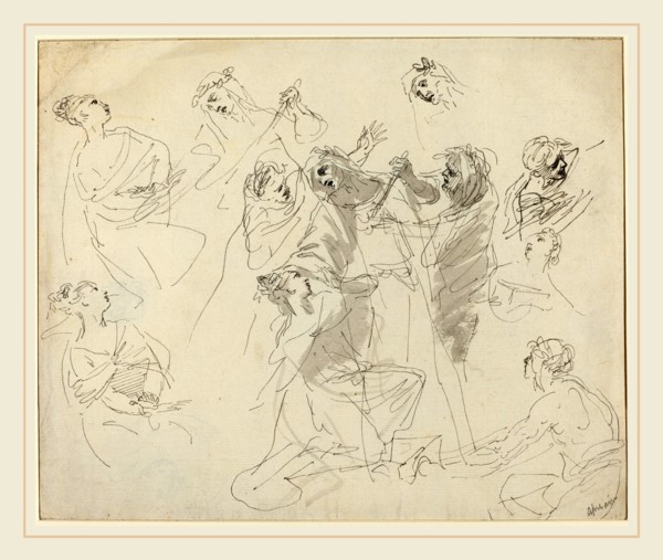 Giovanni Battista Cipriani, Italian (1727-1785), Figure Studies [recto], pen and black ink with