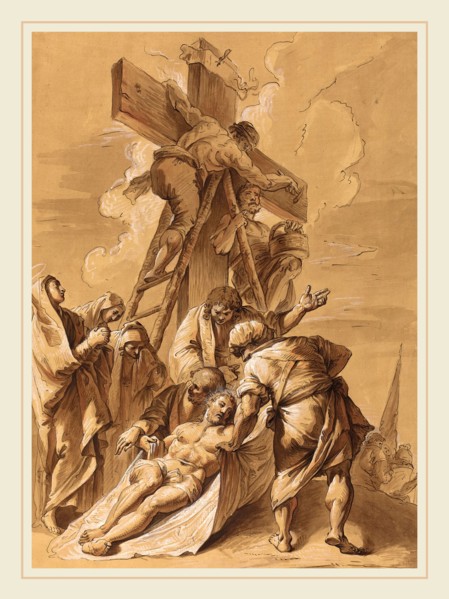 Follower of Francesco Fontebasso, The Deposition, 18th century, pen and brown ink, brush and brown