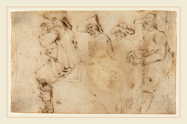 Stefano Della Bella, Italian (1610-1664), Four Horsemen, 1627-30, pen and brown ink on laid paper