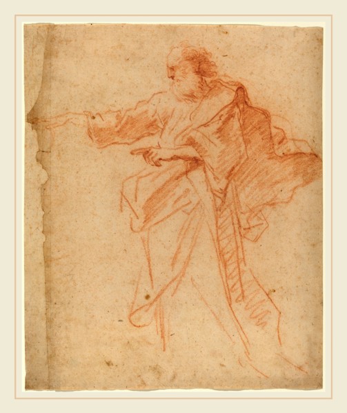 Italian 17th Century, Standing Bearded Man Pointing Toward the Left, mid 17th century, red chalk on