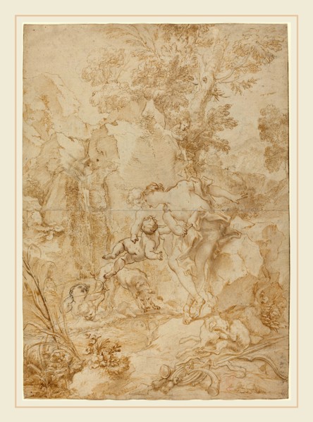Gregorio de Ferrari, Italian (1644-1726), Echo and Narcissus, pen and brown ink and brown wash over