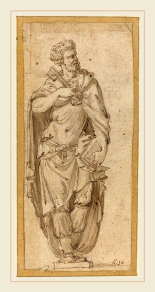 after Francesco Salviati, Saint Peter, pen and brown ink with brown wash
