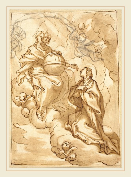 Domenico Piola I, Italian (1627-1703), The Trinity, pen and brown ink with brown wash over black