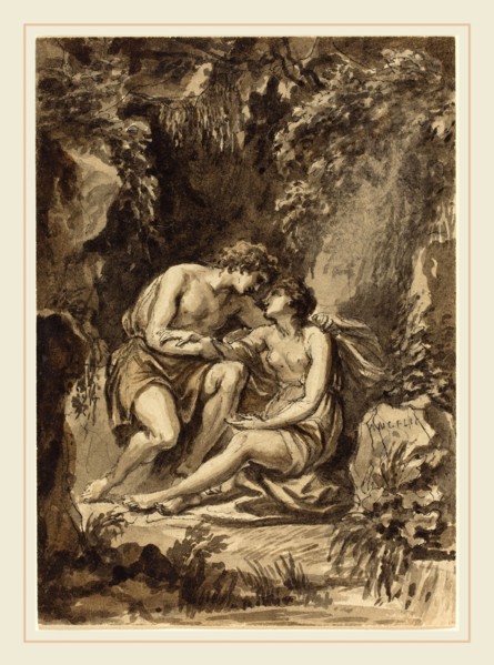 Giovanni Battista Cipriani, Italian (1727-1785), Angelica and Medoro, brown and black wash, with